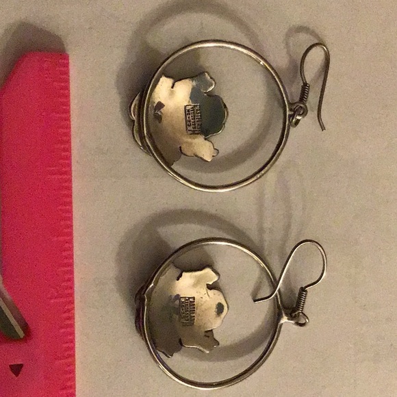 Sterling Silver Enameled Frog Hoop Earrings - Picture 2 of 3